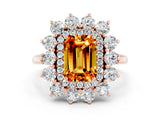Rose gold Emerald Cut Citrine Floral Double Halo Engagement Ring with Prong Setting_84