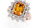 Rose gold Emerald Cut Citrine Floral Double Halo Engagement Ring with Prong Setting_85