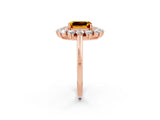 Rose gold Emerald Cut Citrine Floral Double Halo Engagement Ring with Prong Setting_86