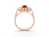 Rose gold Emerald Cut Citrine Floral Double Halo Engagement Ring with Prong Setting_87