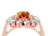 Rose gold Emerald Cut Citrine Floral Double Halo Engagement Ring with Prong Setting_88