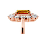 Rose gold Emerald Cut Citrine Floral Double Halo Engagement Ring with Prong Setting_89