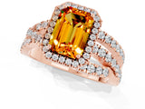 Rose gold Emerald Cut Citrine Halo Ring with Round Split Shank and Prong Setting_49