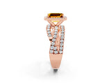Rose gold Emerald Cut Citrine Halo Ring with Round Split Shank and Prong Setting_50