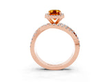 Rose gold Emerald Cut Citrine Halo Ring with Round Split Shank and Prong Setting_51