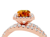 Rose gold Emerald Cut Citrine Halo Ring with Round Split Shank and Prong Setting_52