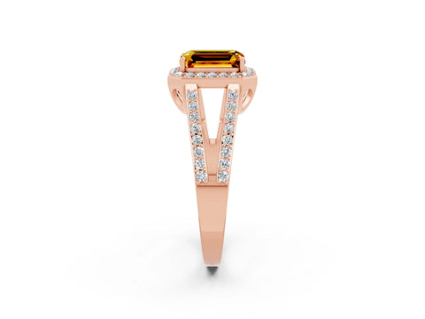 Rose gold Emerald Cut Citrine Halo Ring with Split Shank U-Prong Band and Four-Prong Setting_2