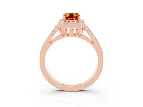 Rose gold Emerald Cut Citrine Halo Ring with Split Shank U-Prong Band and Four-Prong Setting_3