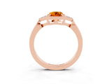 Rose gold Emerald Cut Citrine Halo Ring with Tapered Band and Four-Prong Setting_3
