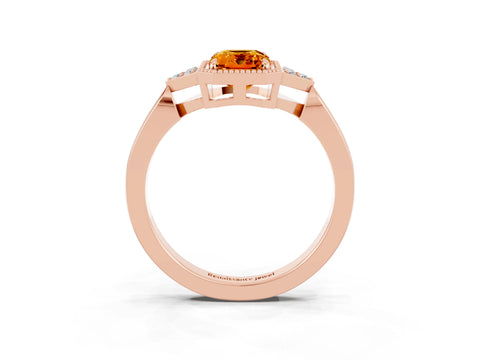 Rose gold Emerald Cut Citrine Halo Ring with Tapered Band and Four-Prong Setting_3