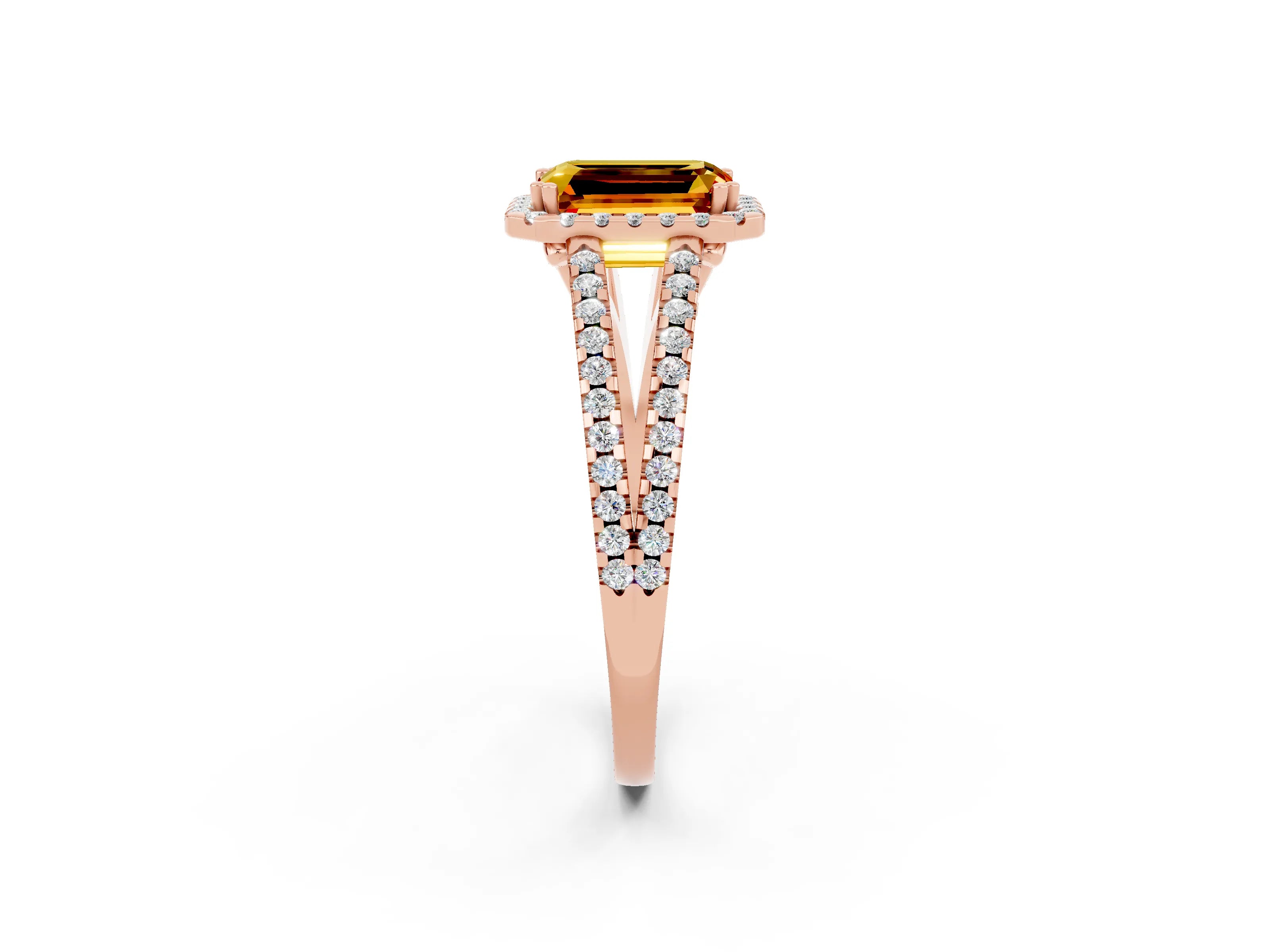 Rose gold Emerald Cut Citrine Halo Split Shank Engagement Ring_14