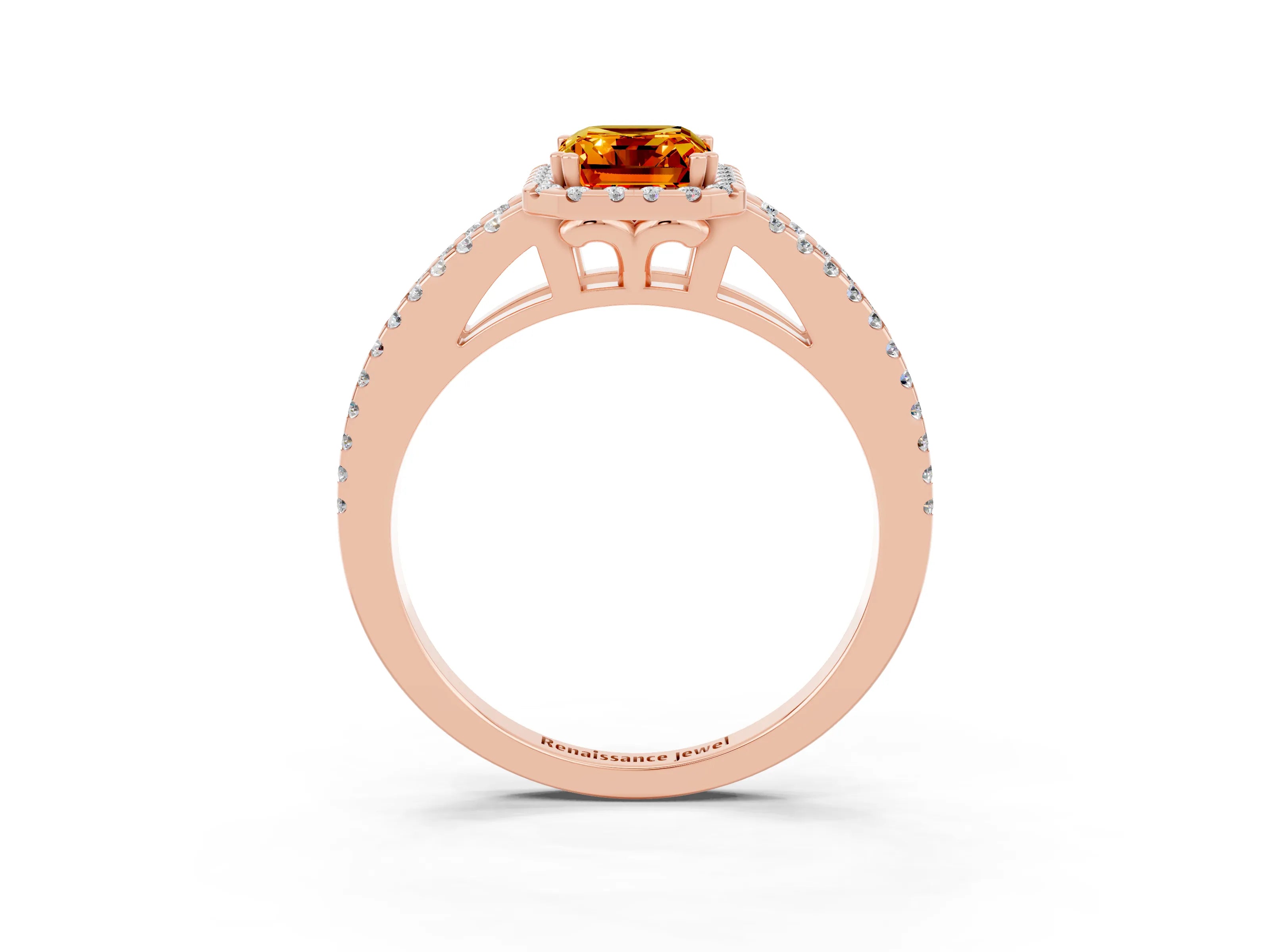 Rose gold Emerald Cut Citrine Halo Split Shank Engagement Ring_15
