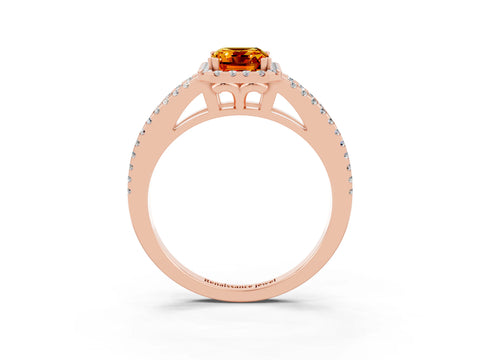 Rose gold Emerald Cut Citrine Halo Split Shank Engagement Ring_15