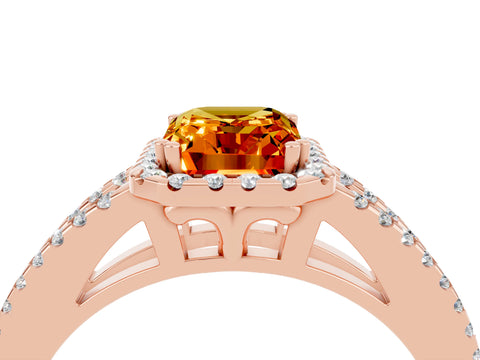 Rose gold Emerald Cut Citrine Halo Split Shank Engagement Ring_16