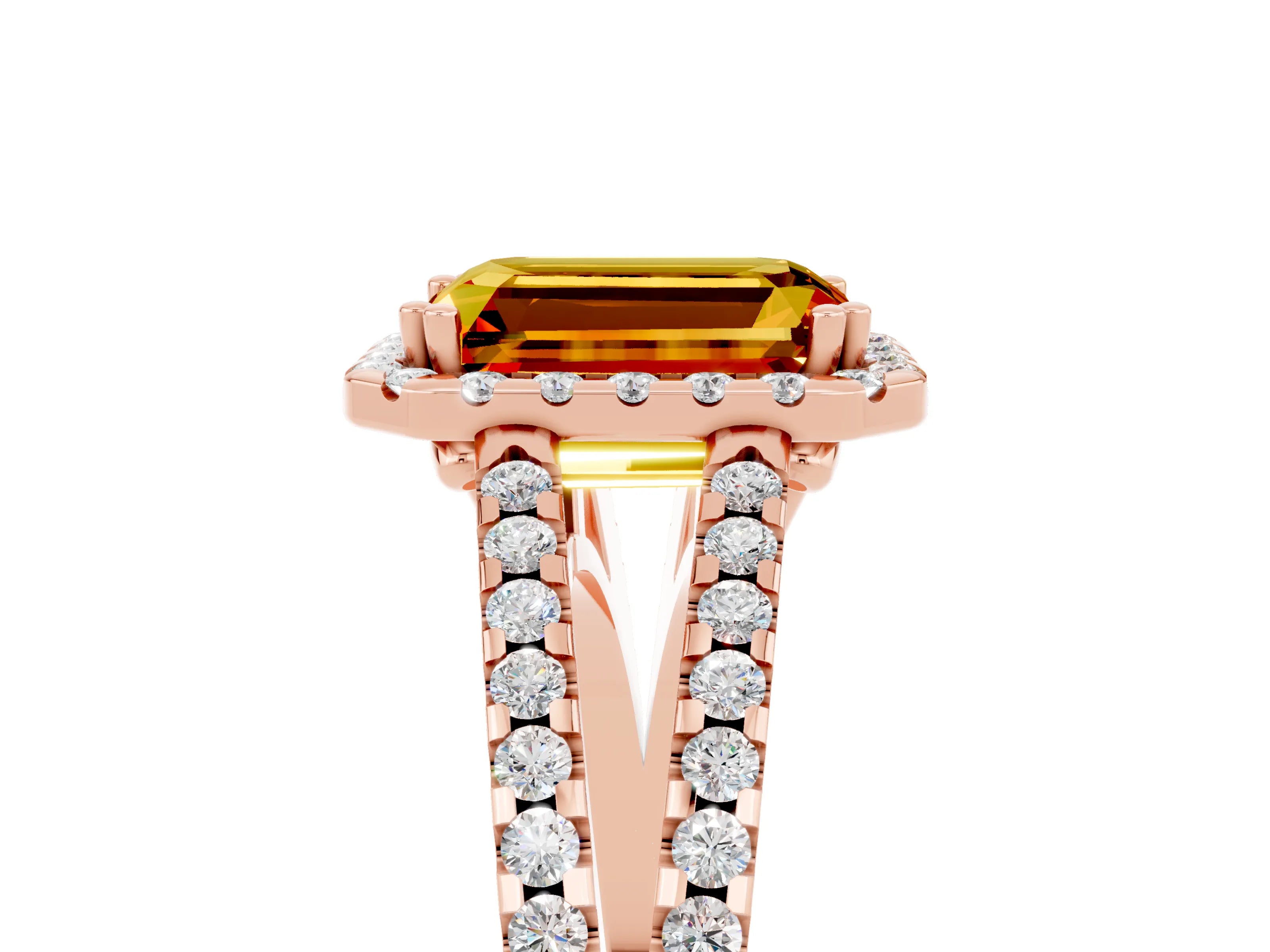 Rose gold Emerald Cut Citrine Halo Split Shank Engagement Ring_17