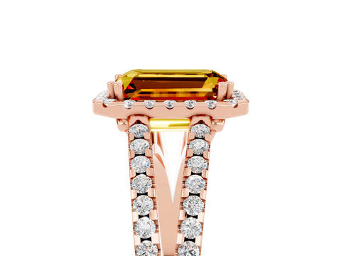 Rose gold Emerald Cut Citrine Halo Split Shank Engagement Ring_17