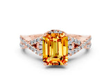 Rose gold Emerald Cut Citrine  Halo Twist Band Solitaire Prong Setting Ring_24