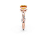 Rose gold Emerald Cut Citrine  Halo Twist Band Solitaire Prong Setting Ring_26