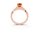 Rose gold Emerald Cut Citrine  Halo Twist Band Solitaire Prong Setting Ring_27