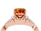 Rose gold Emerald Cut Citrine  Halo Twist Band Solitaire Prong Setting Ring_28
