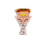 Rose gold Emerald Cut Citrine  Halo Twist Band Solitaire Prong Setting Ring_29