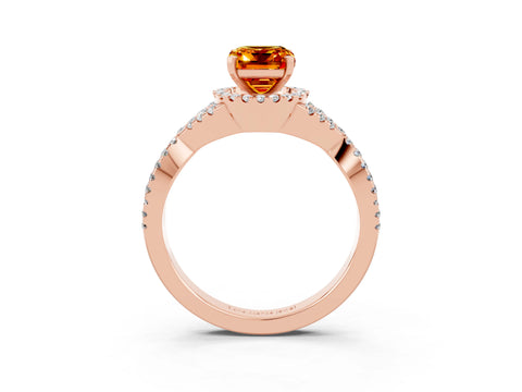 Rose gold Emerald Cut Citrine Halo Twist Band Solitaire Prong Setting Ring_3