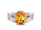 Rose gold Emerald Cut Citrine  Halo Twist Band Solitaire Prong Setting Ring_42