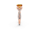Rose gold Emerald Cut Citrine  Halo Twist Band Solitaire Prong Setting Ring_44