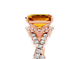 Rose gold Emerald Cut Citrine  Halo Twist Band Solitaire Prong Setting Ring_47