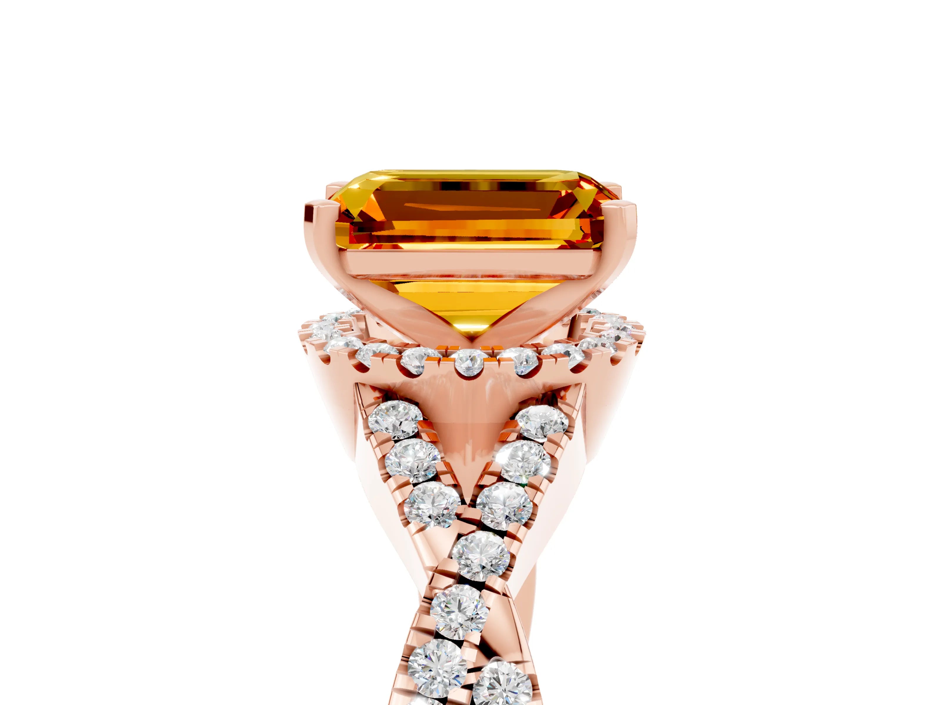 Rose gold Emerald Cut Citrine Halo Twist Band Solitaire Prong Setting Ring_5