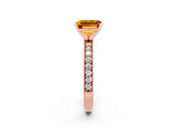 Rose gold Emerald Cut Citrine Milgrain Pavé Engagement Ring with Four-Prong Setting_14