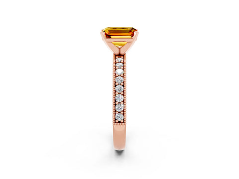 Rose gold Emerald Cut Citrine Milgrain Pavé Engagement Ring with Four-Prong Setting_14