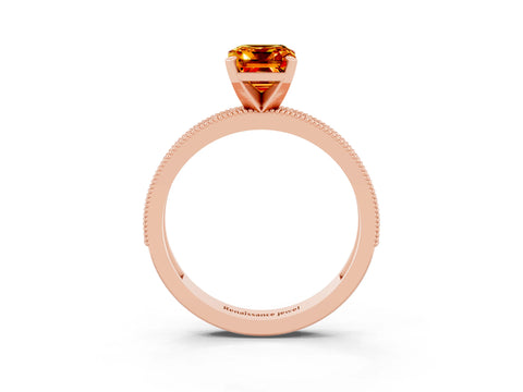 Rose gold Emerald Cut Citrine Milgrain Pavé Engagement Ring with Four-Prong Setting_15