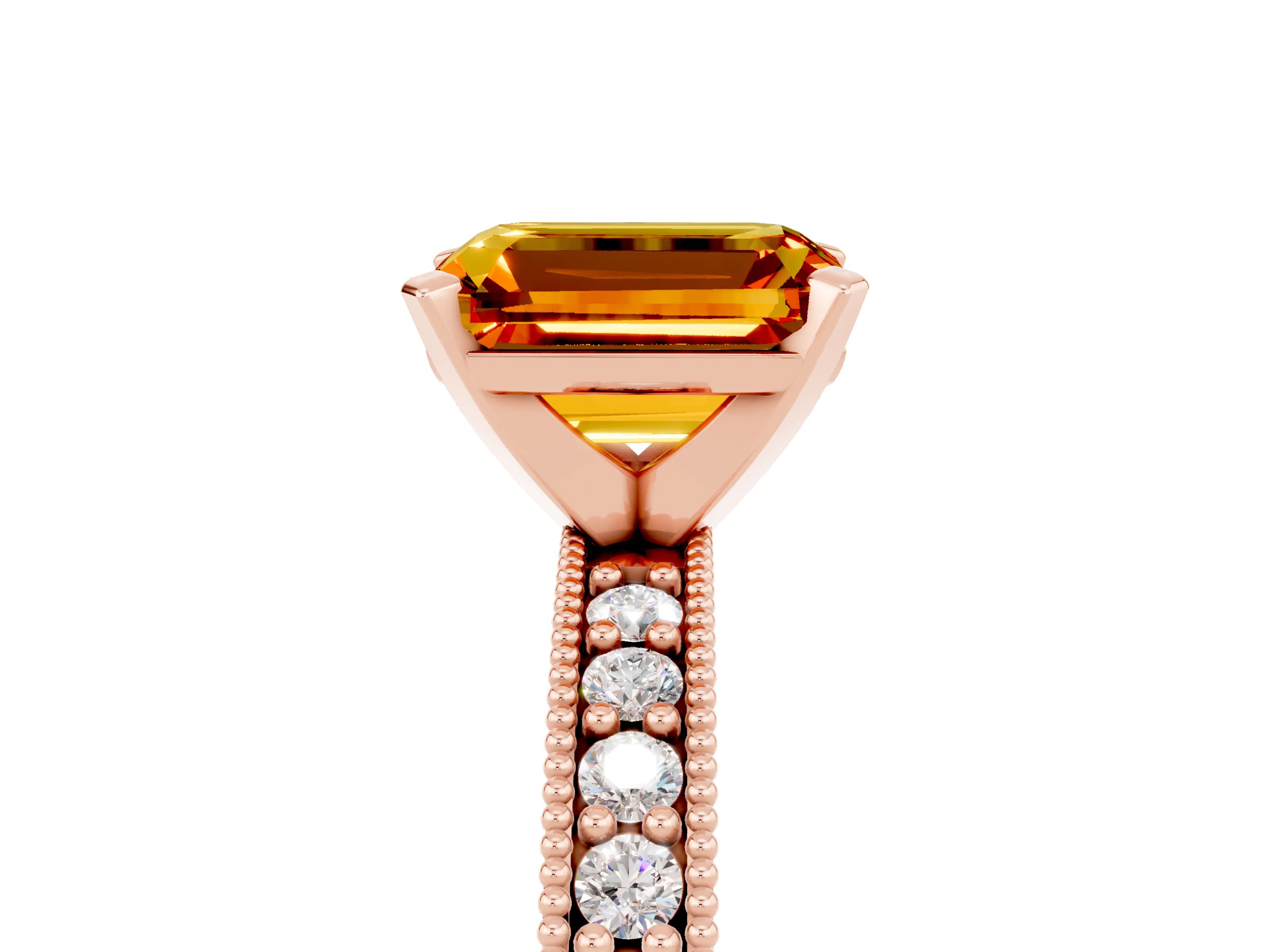 Rose gold Emerald Cut Citrine Milgrain Pavé Engagement Ring with Four-Prong Setting_17
