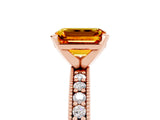 Rose gold Emerald Cut Citrine Milgrain Pavé Engagement Ring with Four-Prong Setting_17