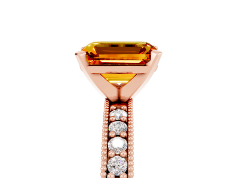 Rose gold Emerald Cut Citrine Milgrain Pavé Engagement Ring with Four-Prong Setting_17