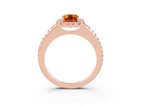 Rose gold Emerald Cut Citrine Pavé Halo Ring with Four-Prong Setting_15