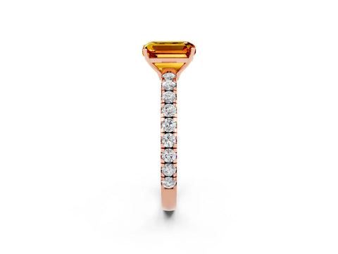 Rose gold Emerald Cut Citrine Pavé Solitaire Engagement Ring with Four-Prong Setting_14