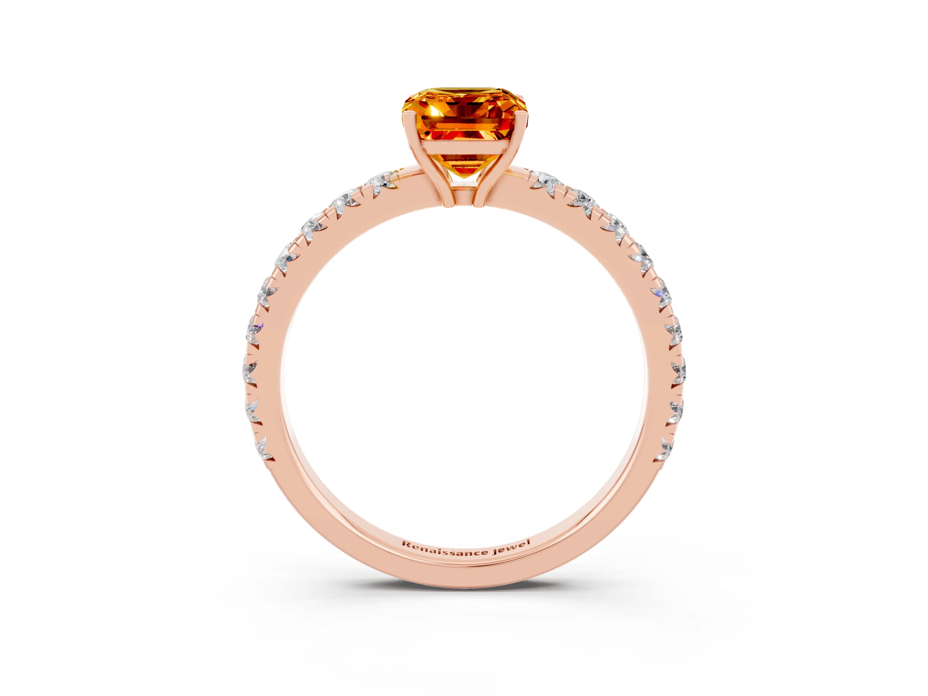 Rose gold Emerald Cut Citrine Pavé Solitaire Engagement Ring with Four-Prong Setting_15