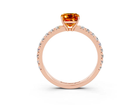 Rose gold Emerald Cut Citrine Pavé Solitaire Engagement Ring with Four-Prong Setting_15