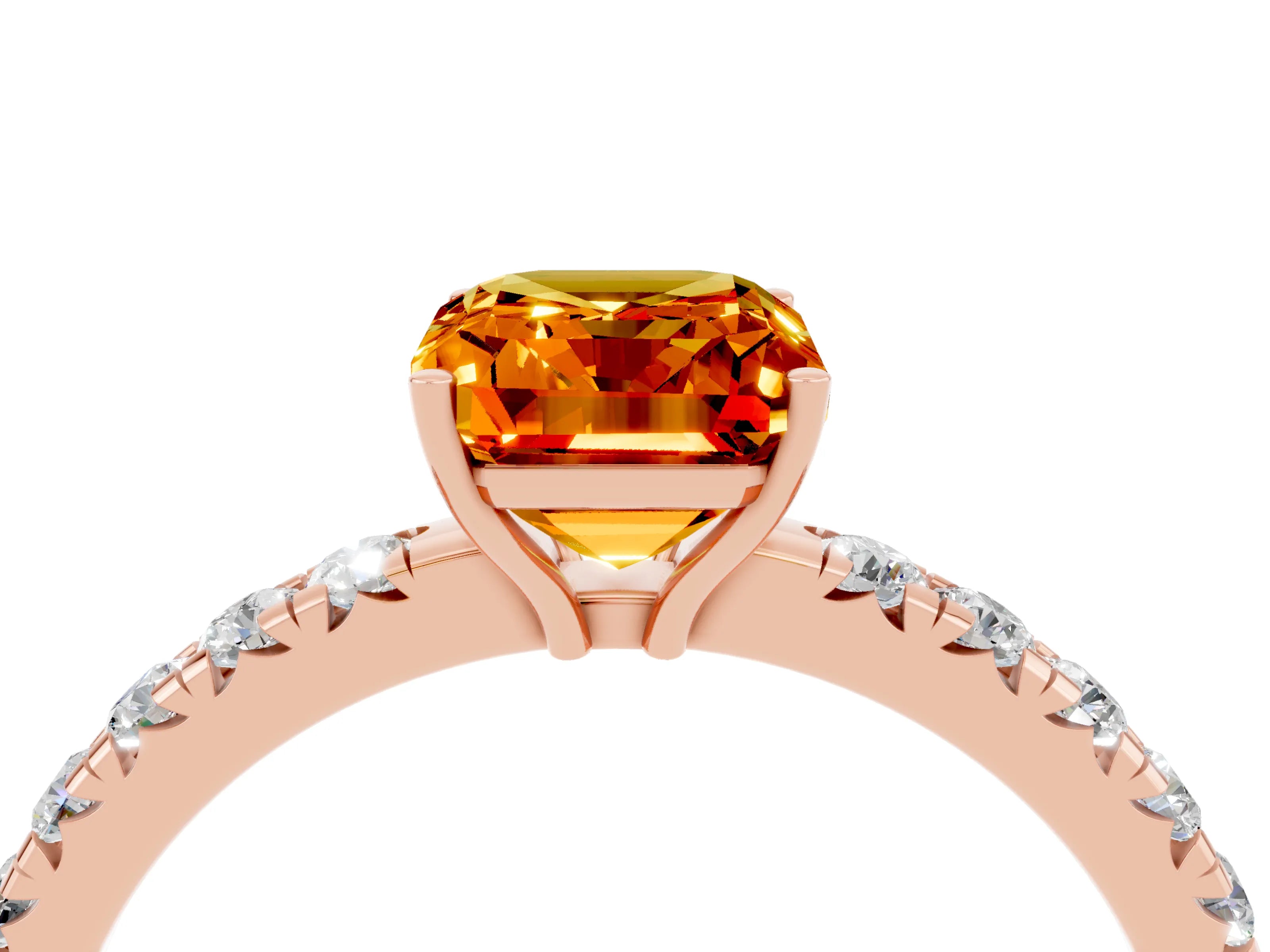 Rose gold Emerald Cut Citrine Pavé Solitaire Engagement Ring with Four-Prong Setting_16