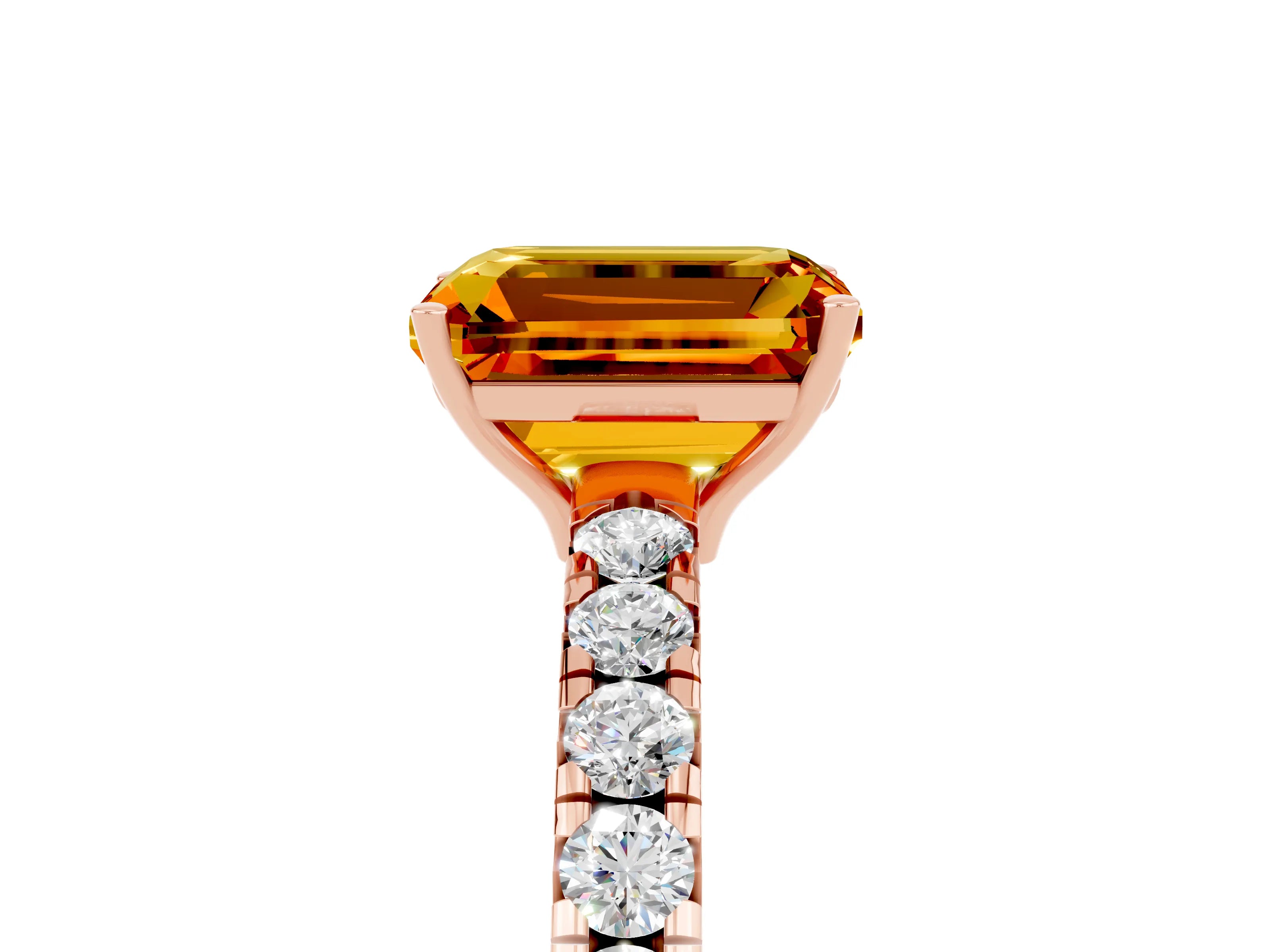 Rose gold Emerald Cut Citrine Pavé Solitaire Engagement Ring with Four-Prong Setting_17