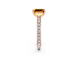 Rose gold Emerald Cut Citrine Pavé Solitaire Ring with Round Band and Prong Setting_14