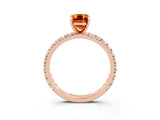 Rose gold Emerald Cut Citrine Pavé Solitaire Ring with Round Band and Prong Setting_15