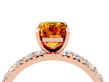 Rose gold Emerald Cut Citrine Pavé Solitaire Ring with Round Band and Prong Setting_16
