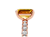Rose gold Emerald Cut Citrine Pavé Solitaire Ring with Round Band and Prong Setting_17