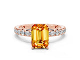 Rose gold Emerald Cut Citrine Pavé Solitaire Ring with Round Band and Prong Setting_24