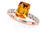 Rose gold Emerald Cut Citrine Pavé Solitaire Ring with Round Band and Prong Setting_25