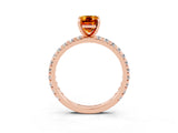 Rose gold Emerald Cut Citrine Pavé Solitaire Ring with Round Band and Prong Setting_27