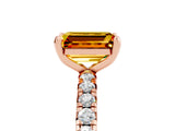 Rose gold Emerald Cut Citrine Pavé Solitaire Ring with Round Band and Prong Setting_29
